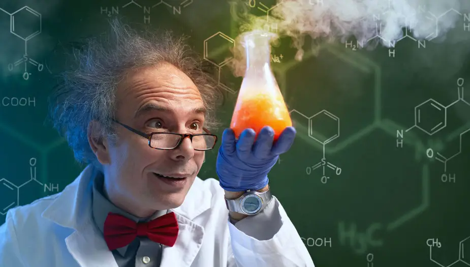 scientist holding a strong potion