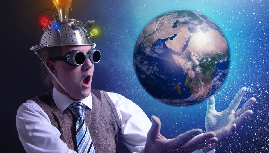 scientist holding earth showing his scientist strengths